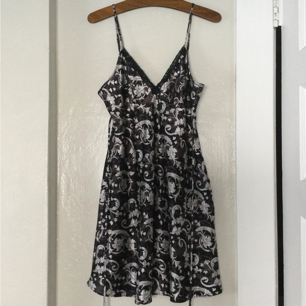 Beautiful Black and Silver Floral Satin intimate Sleep Wear